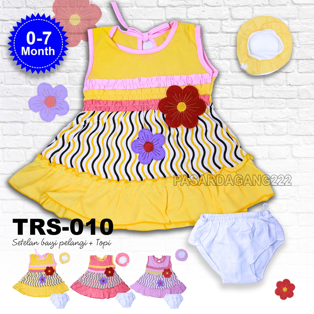 SETELAN Setelan Rok Bayi Pelangi + Topi TRS-010 TANPA LENGAN