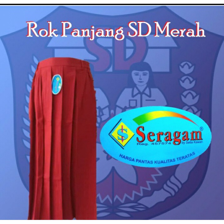 Rok Sekolah  MERAH  Panjang  Rempel SD (MERK  SERAGAM