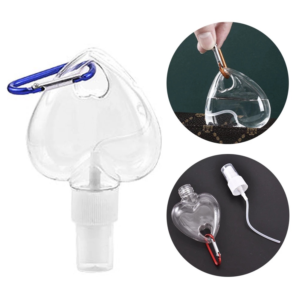 50ml Loving Heart Hook Spray Bottle Refillable Plastic Cosmetic Dispense Bottles Portable Carabiner Barb bottle