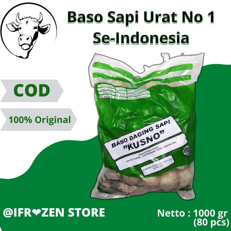 

1000 gr Bakso Baso Sapi Urat Instan Kusno Super Polos Warisan Sony Frozen Food Makanan Asin Beku