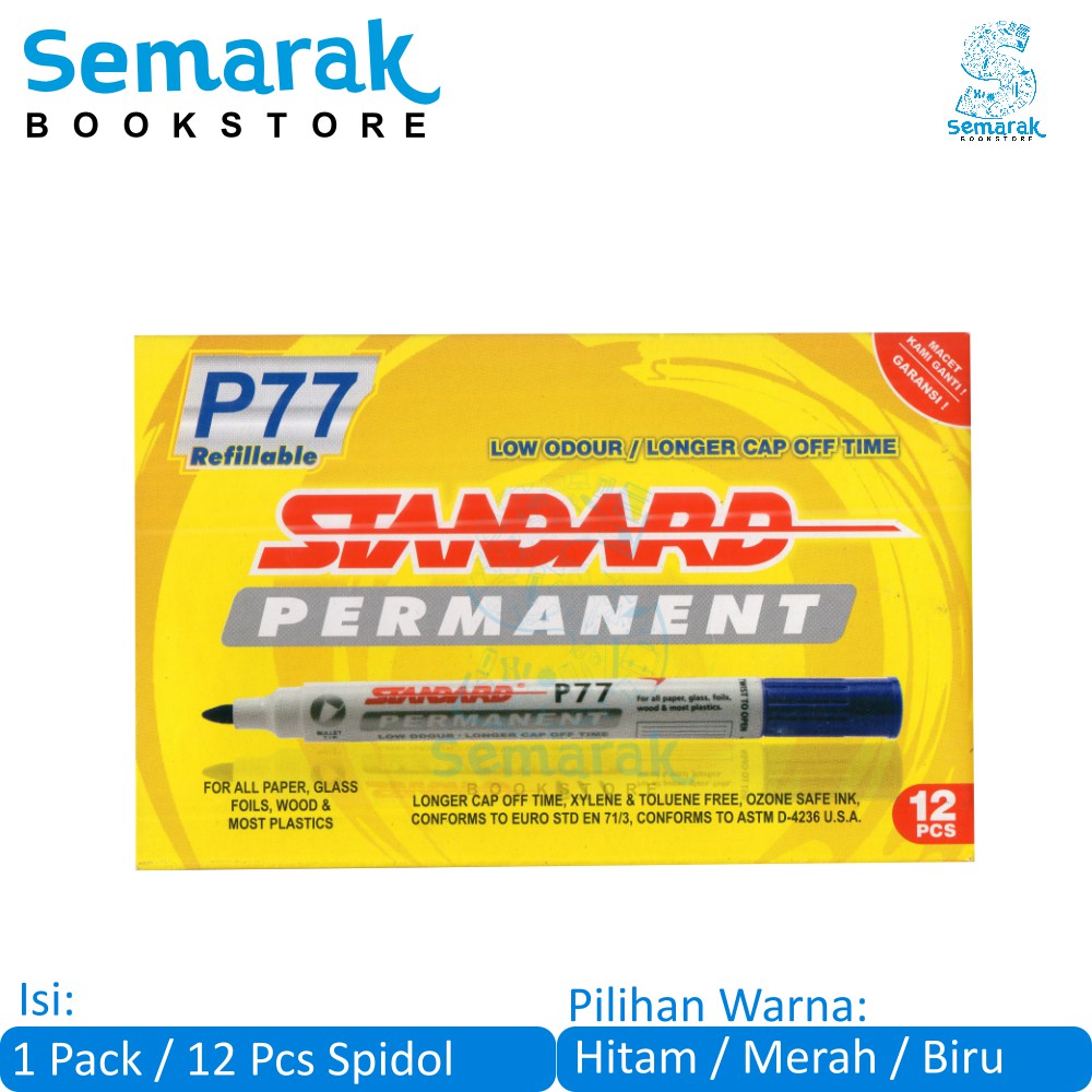 

Permanent Maker Standard P77 - Hitam / Biru / Merah [1 Pack/12 Pcs]