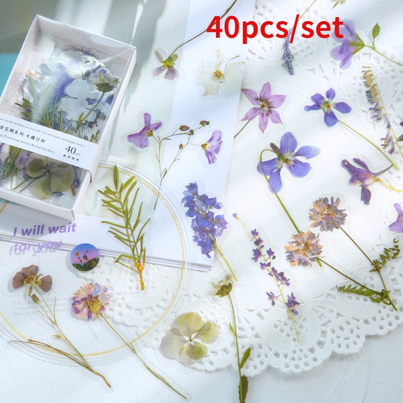 40pcs/set Creative Flower Boxed Stickers Hand Account Material DIY Decorative Sealing Sticker