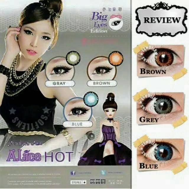 Softlens Murah Alice Hot Lensa Kontak Warna Coklat Abu-abu Biru Minus Tinggi Kadar Air Besar