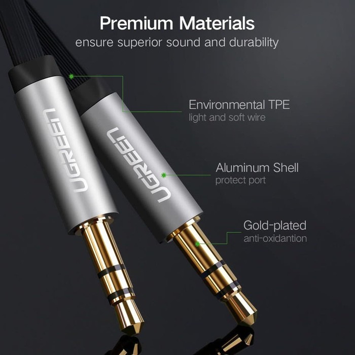 UGREEN Premium Kabel Flat Audio AUX L Jack 3.5mm 1 Meter AV119