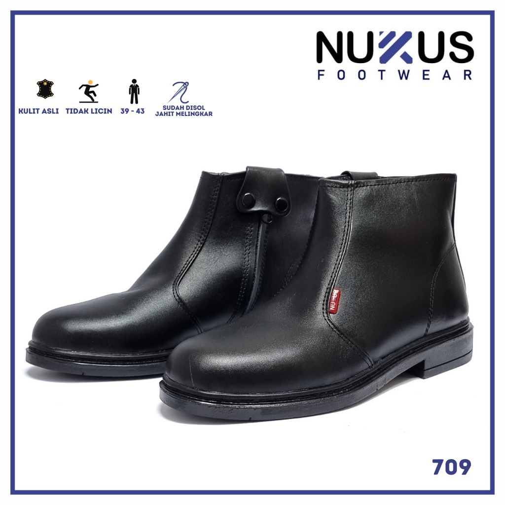 Sepatu Pria Pantofel PDH Resleting Kulit Sapi Asli Hitam - 709