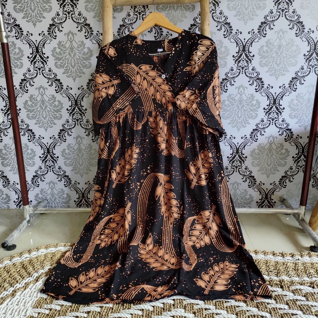 Daster Kimono rayon, Daster Kimono Polos , Daster Kimono Ruffle , Daster Kimono panjang , Homewear , Home Dress , Baju Wanita , Dress Wanita-BLARAK HITAM