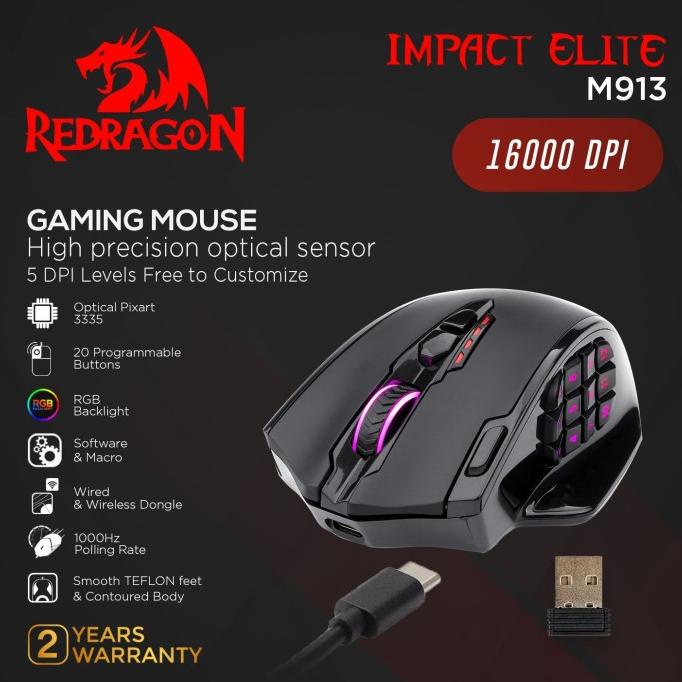 Redragon Dual Mode Gaming Mouse RGB IMPACT ELITE - M913