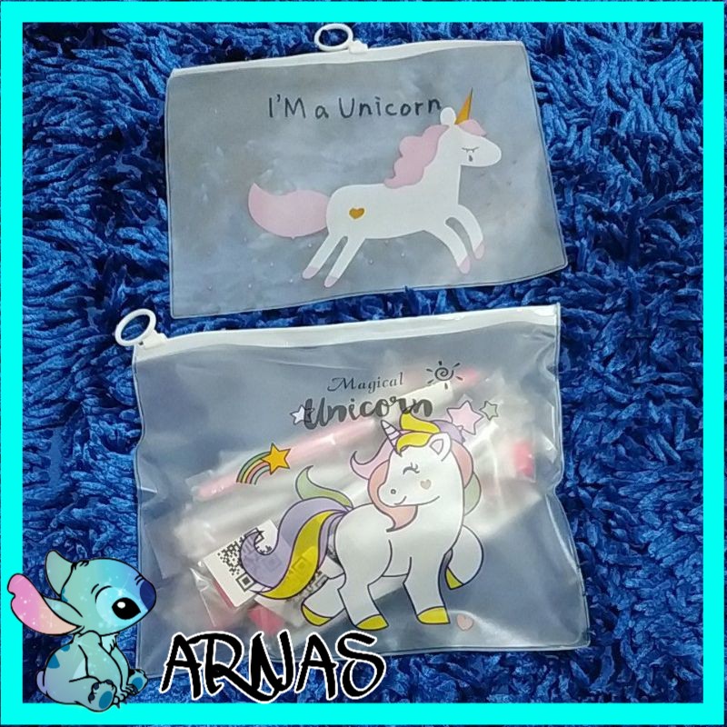

Tas Kosmetik Transparan Motif Unicorn , tempat pensil , pouch serbaguna AV