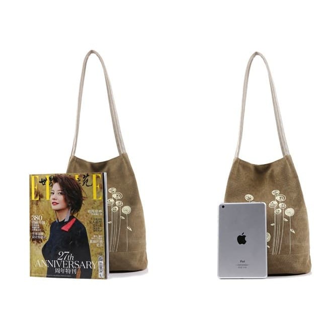 Terlaris Trendy Fashion Flower Canvas Tote Bag / Tas Tote Trendy Elegan