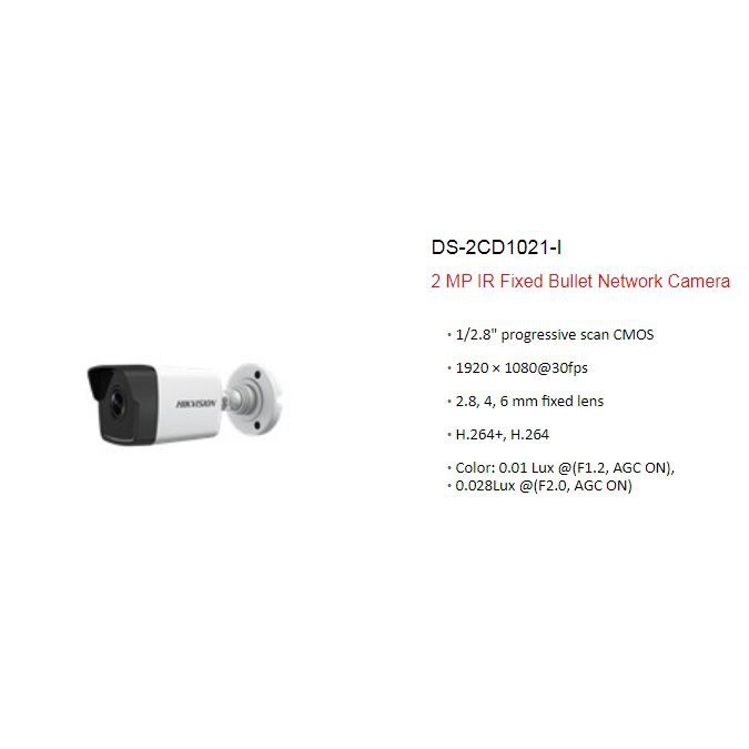 Hikvision CCTV IP 1-Serial DS-2CD1021-I  Network Bullet Camera 2 MP (2.8mm)