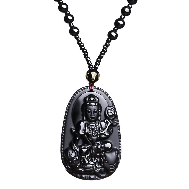 Kalung Liontin Obsidian Imitasi Desain Shio Budha Untuk Priawanita