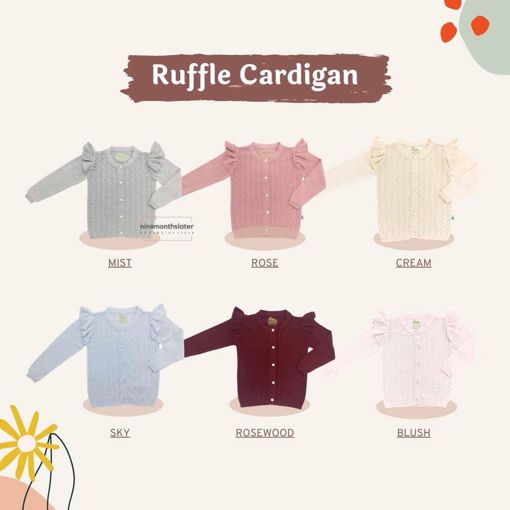 Bamboo &amp; Bub Cardigan Ruffle Kardigan Sweater Knit Kntited Bayi Luaran Lucu Atasan Baju Anak Bayi