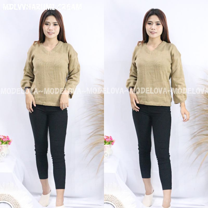 MDLV~ V HARUMI RAJUT / ATASAN RAJUT KOREA TERBARU / BLOUSE RAJUT LENGAN PANJANG / FASHION WANITA