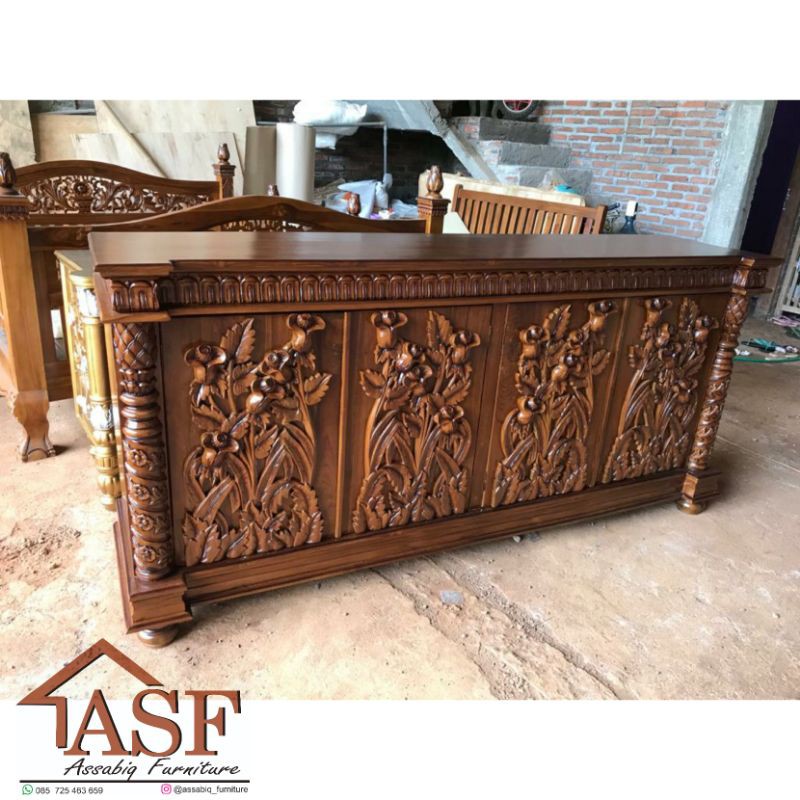Bufet tv ukir jati mebel jepara - Cabinet tv ukir jati ukiran jepara - meja tv ukir kayu jati