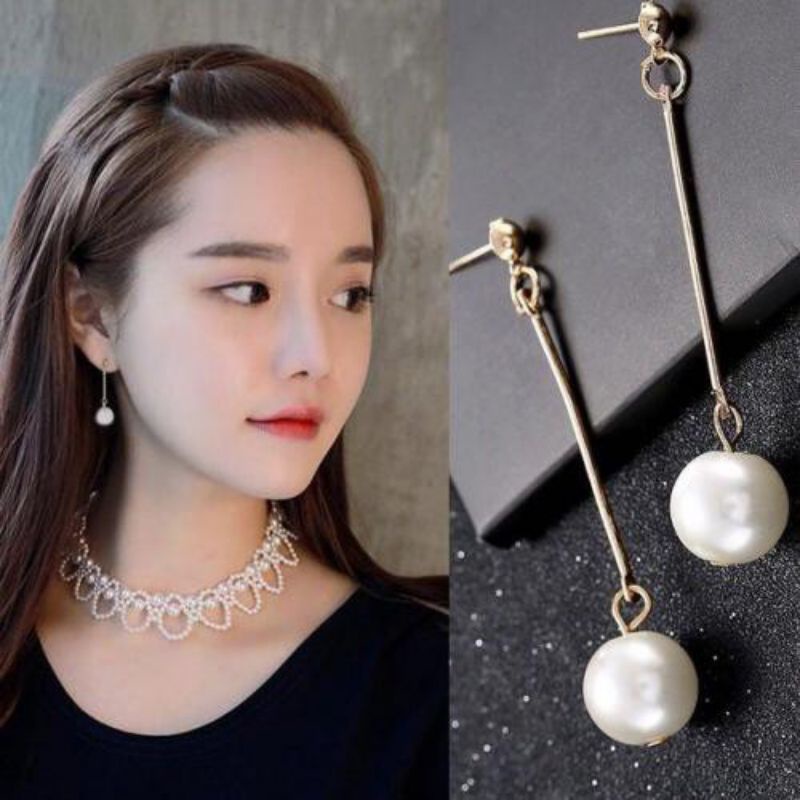 COD Anting Korea Bandul Panjang Mutiara / Anting Hijab Mutiara