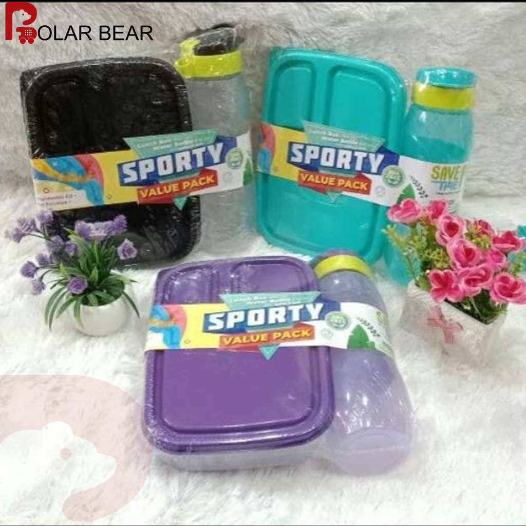 Lunch Box 3 Sekat Botol Minum Set Sporty Value Pack Polarbear