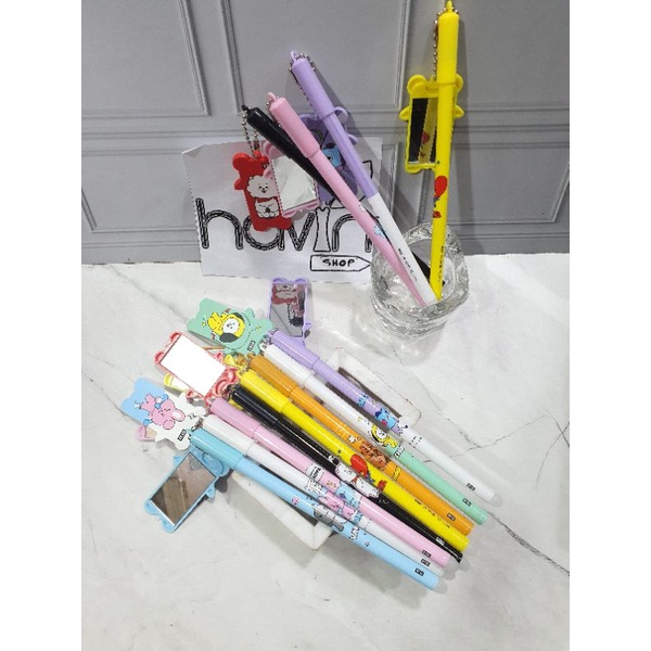 (12pc) PEN GEL GANTUNG BTS/GEL PEN BTS/PEN GANTUNG BUKU BTS-GTNG KACA CERMIN