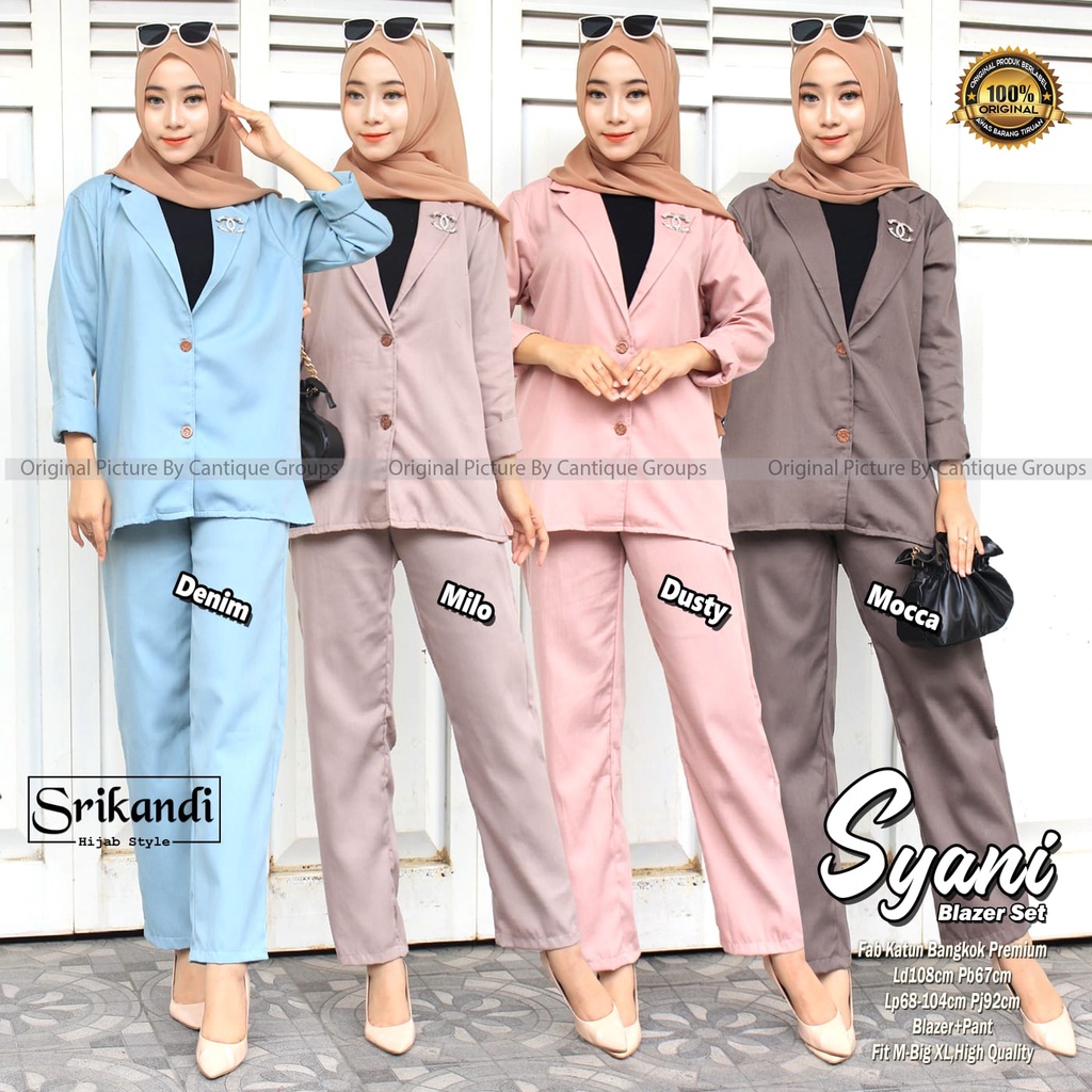 SYANI BLAZER SET BY SETELAN BLAZER PANTS WANITA CASUAL POLOS/SETELAN WANITA MUSLIMAH KATUN BANGKOK P