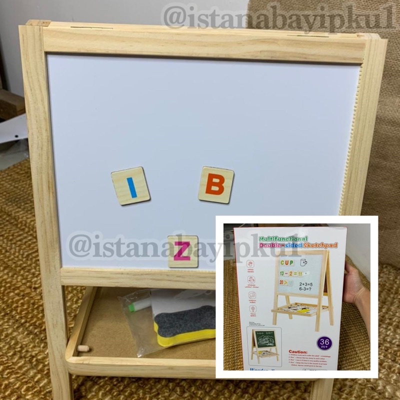 Papan Tulis anak -Multifunction Double sided Sketchpad - Wooden Toys - Mainan anak