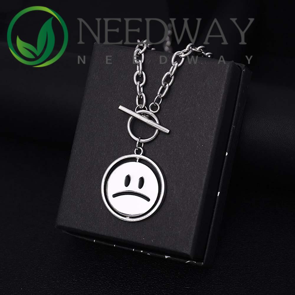 Needway  Personality Circle Necklaces Harajuku Fashion Jewelry Clavicle Chain Smiley Face Hiphop Men OT Buckle Rotation For Women Choker