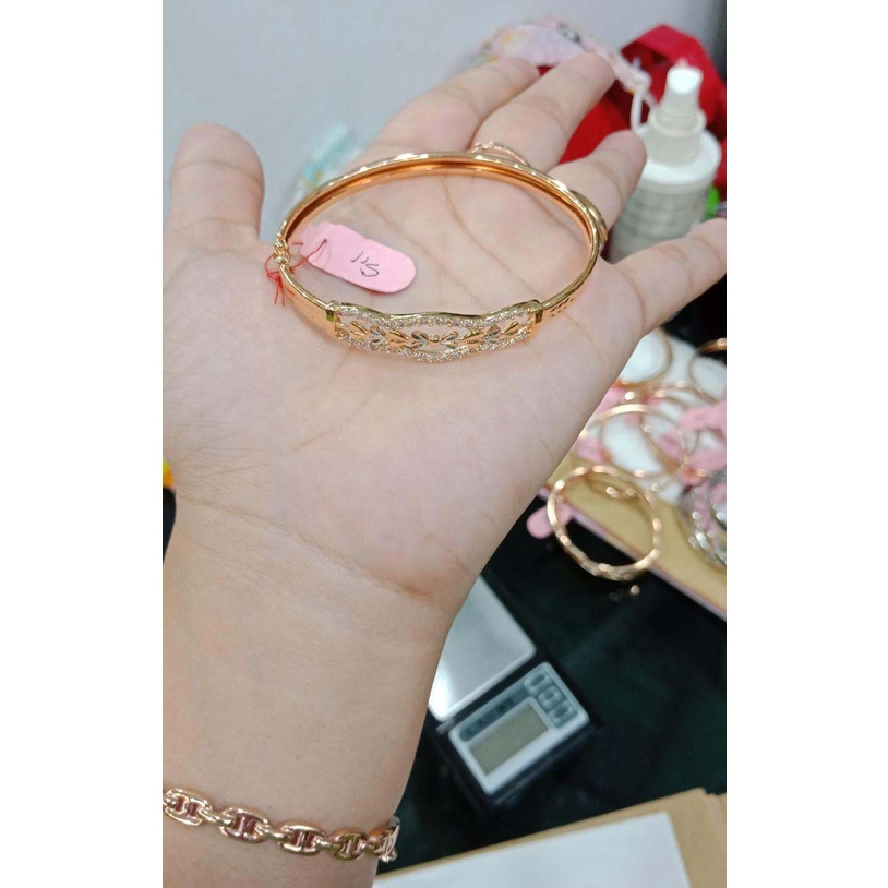 Gelang Bangkok Dewasa Diameter 5,5-6Cm Berat 5,1 Gram Perak Asli 295 Lapisan Emas 24 k
