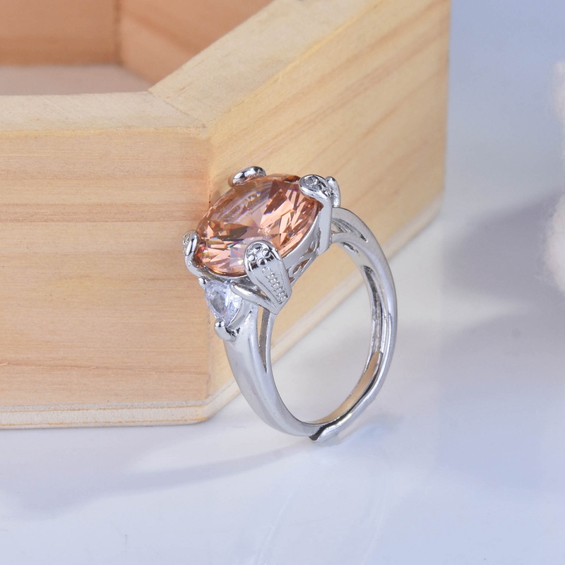 Fancyqube Cincin 925 Silver Bentuk Bulat Aksen Zircon Champagne Untuk Wanita