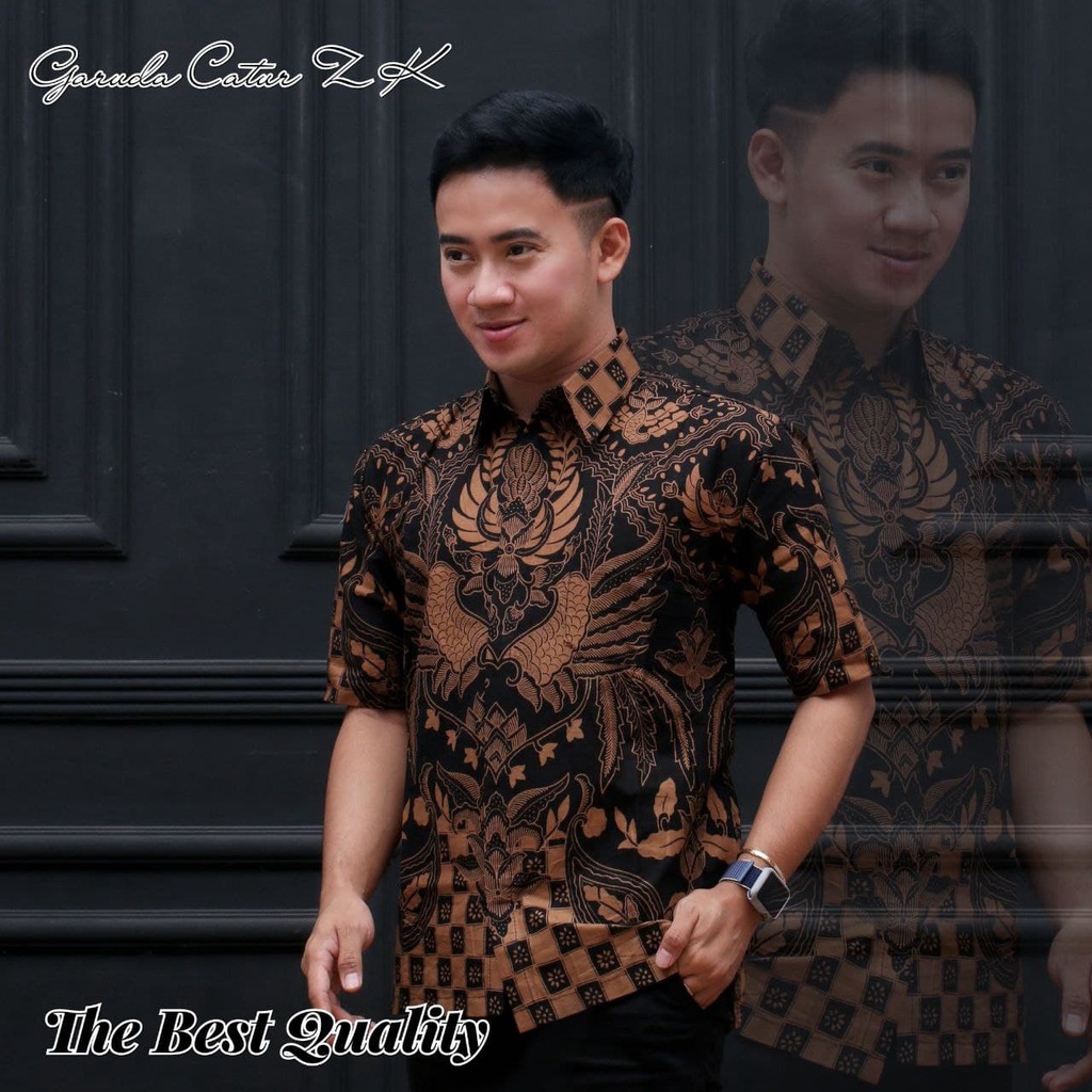 Terlaris Batik HRB026 Kenongo Hem Kemeja Batik Pria Lengan Pendek  Katun Primis Halus M L XL