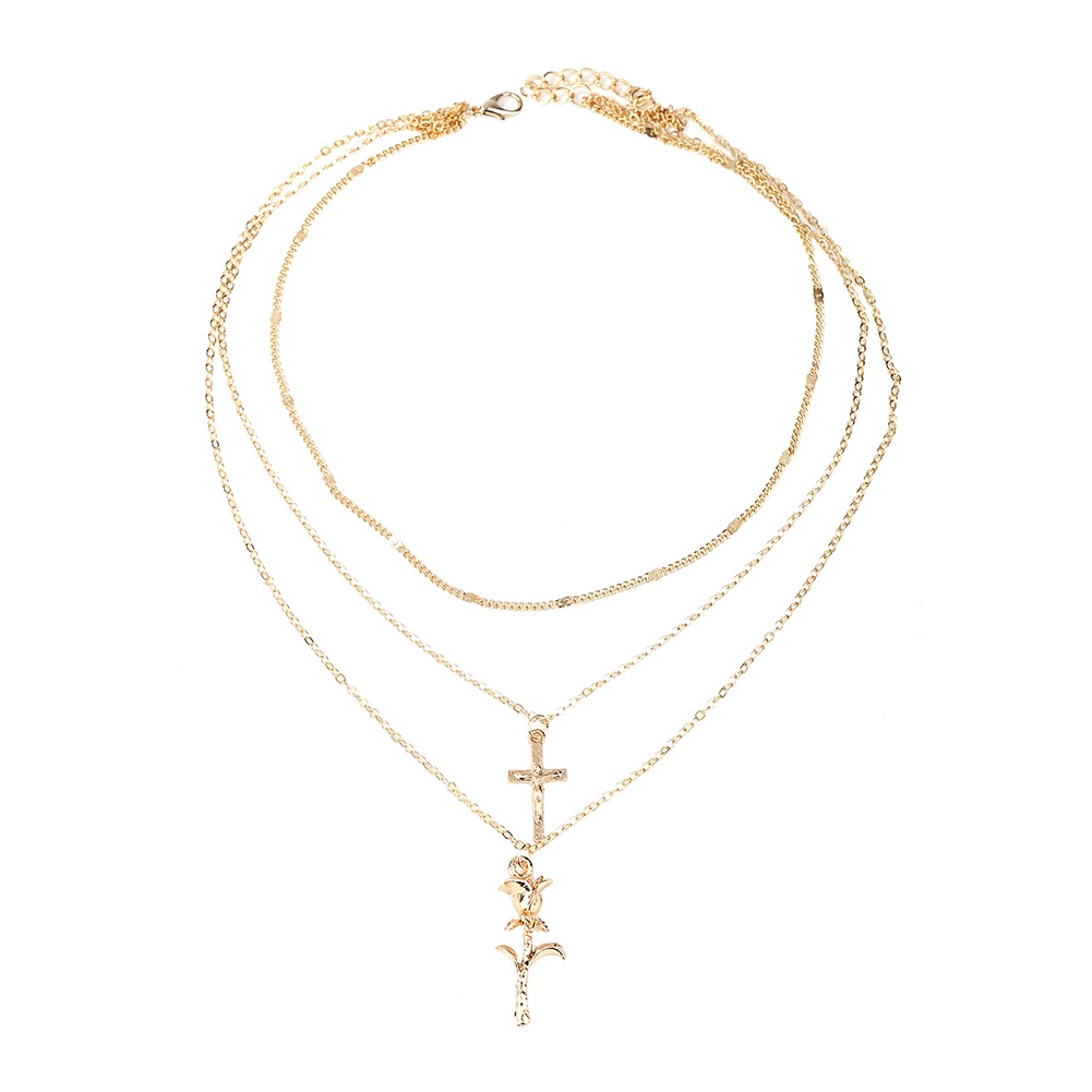 Hu Hu Hu Hu Hu Alat Bantu Pasang Kacamata♡ Kalung Rantai Multi Layer Liontin Salibbunga Mawar Warna Gold Gaya Boho Untuk Wanita