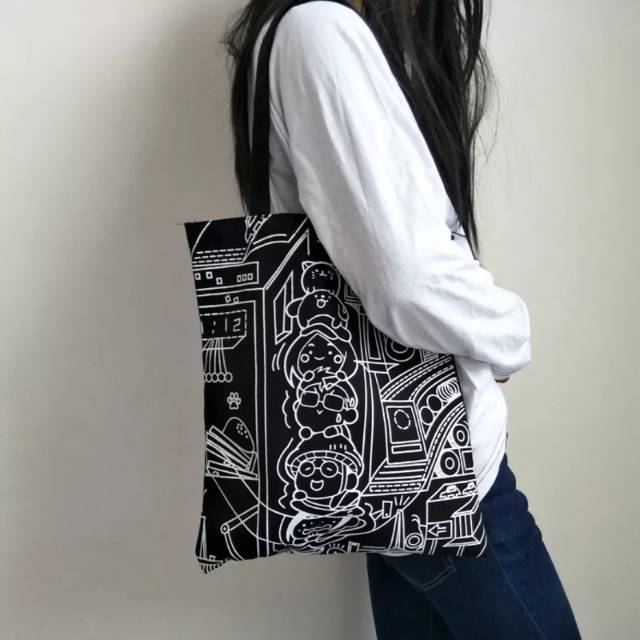 Baru Restock Tote Bag Kanvas /totebag Wanita Trendy Pakai Resleting