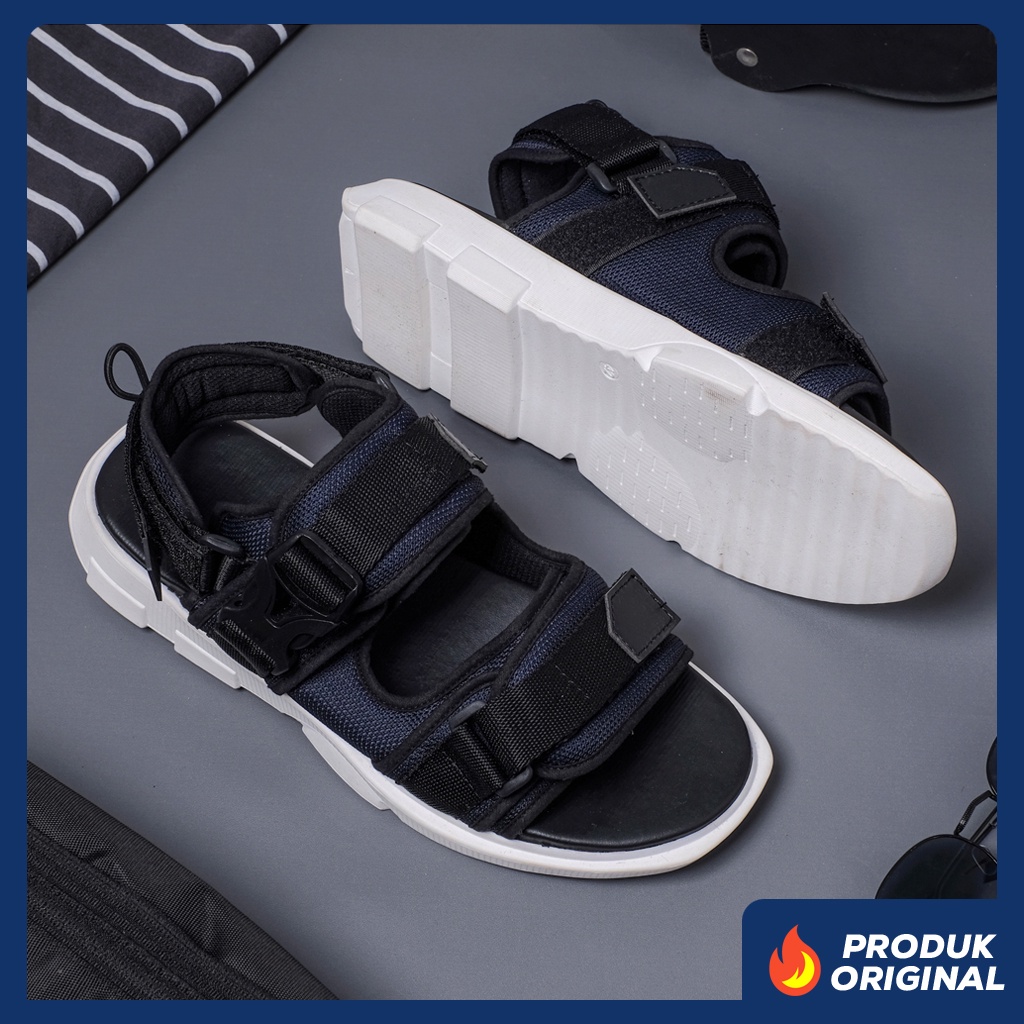 KIND NAVY ORIGINAL x REYL MAN Sandal Casual Biru Dongker Pria Sendal Gunung Kasual Jalan Santai Harian Main Hangout Lebaran Fashion Distro Traveling Outdoor Premium Travelling Footwear Tali 2 Strap Big Size Jumbo Ukuran Besar 44 45 Keren Terbaru Kekinian