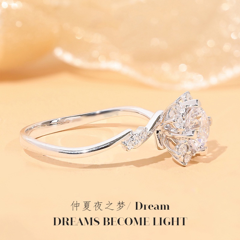 Cincin Desain Bunga Aksen Berlian Bahan S925 Silver Untuk Wanita