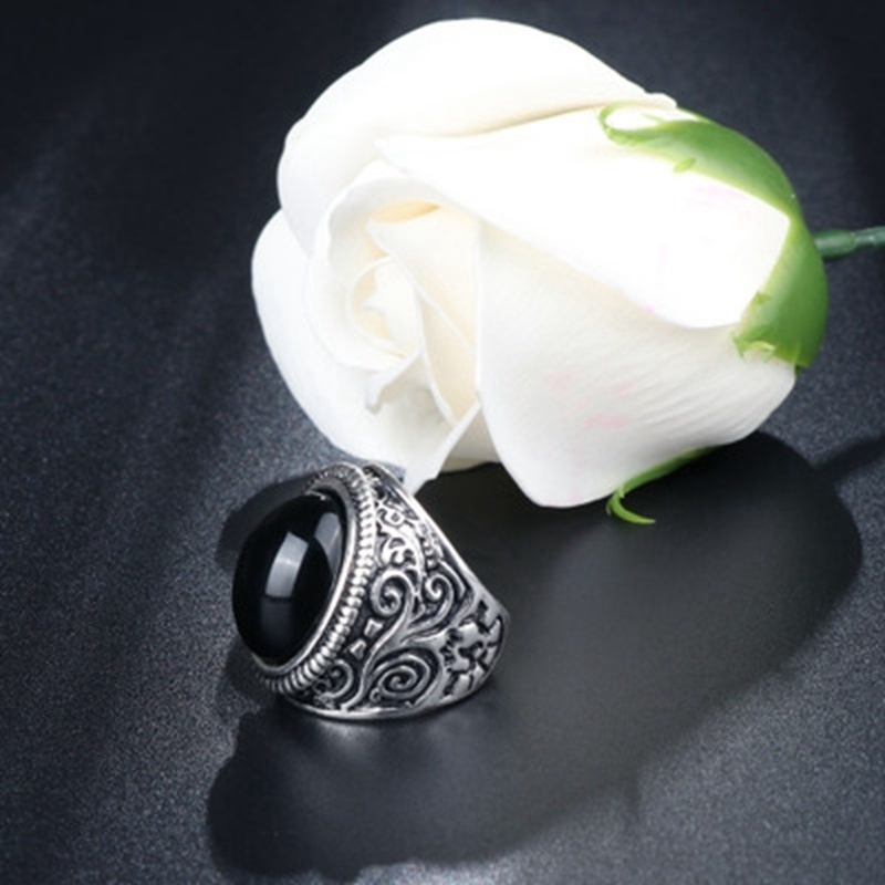 Cincin Sterling Silver 925 Dengan Batu Moonstone Hitam Natural Untuk Wanita Suvenir Pernikahan