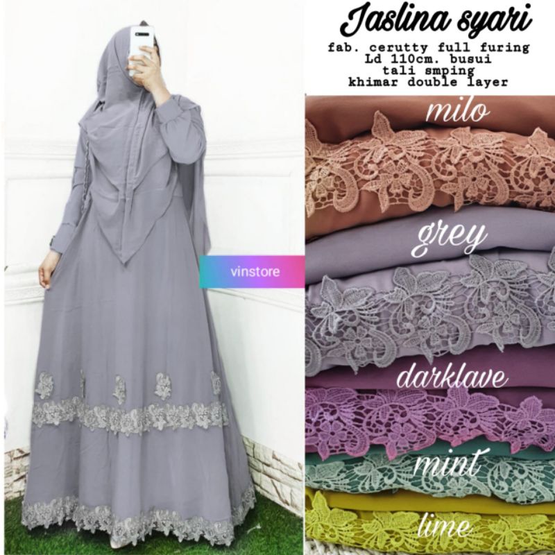 JASLINA SYARI ORIGINAL PRODUK BY VINSTORE BAJU GAMIS SET