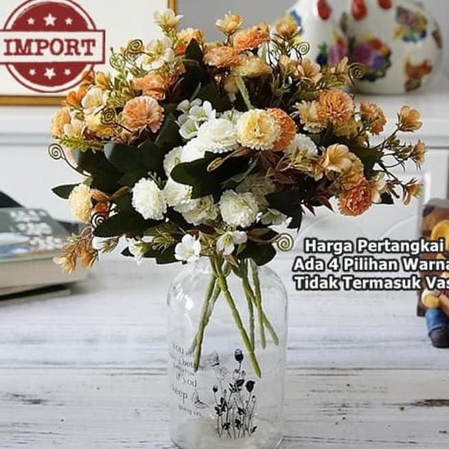 b686 satu tangkai bunga carnation mini 2 warna artificial plastik shabby - light orange 4qms