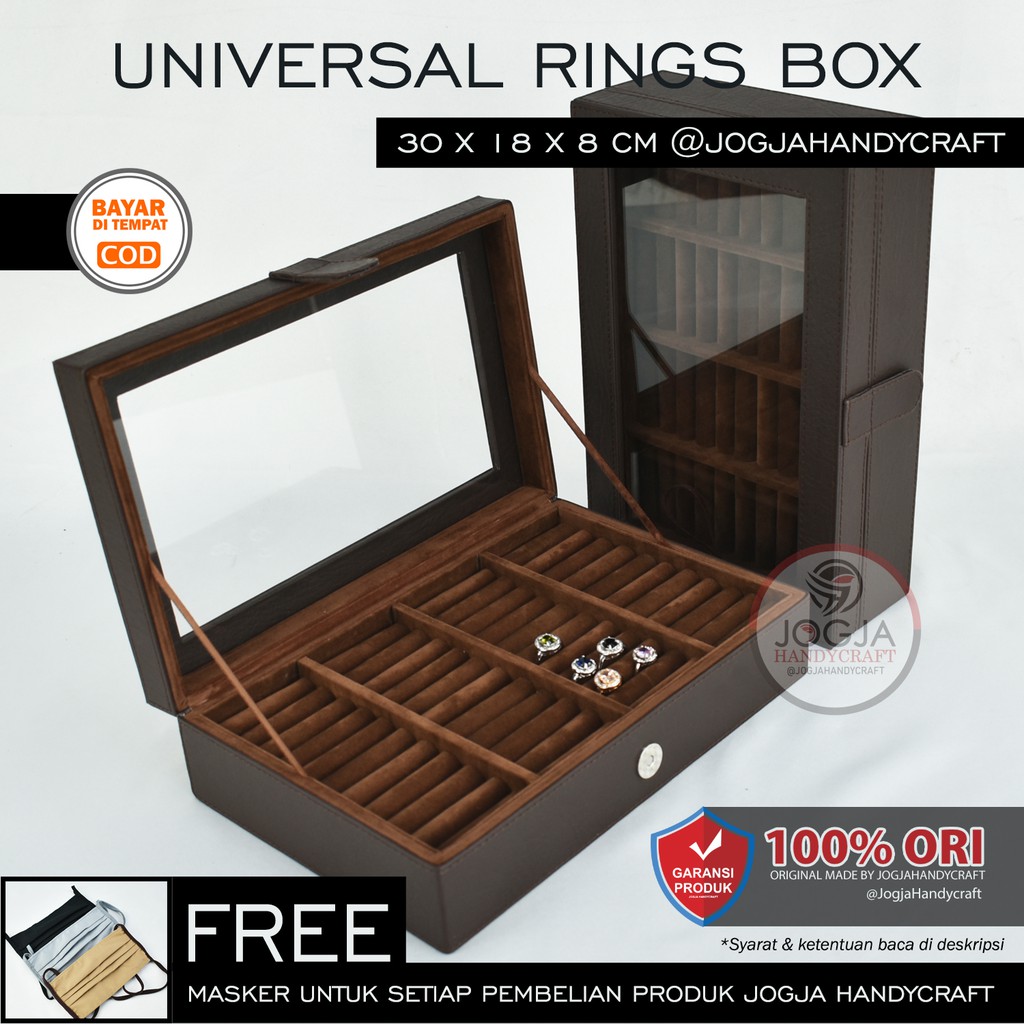 Exclusive Full Brown Universal Ring Box Organizer - Kotak Tempat Cincin / Display cincin