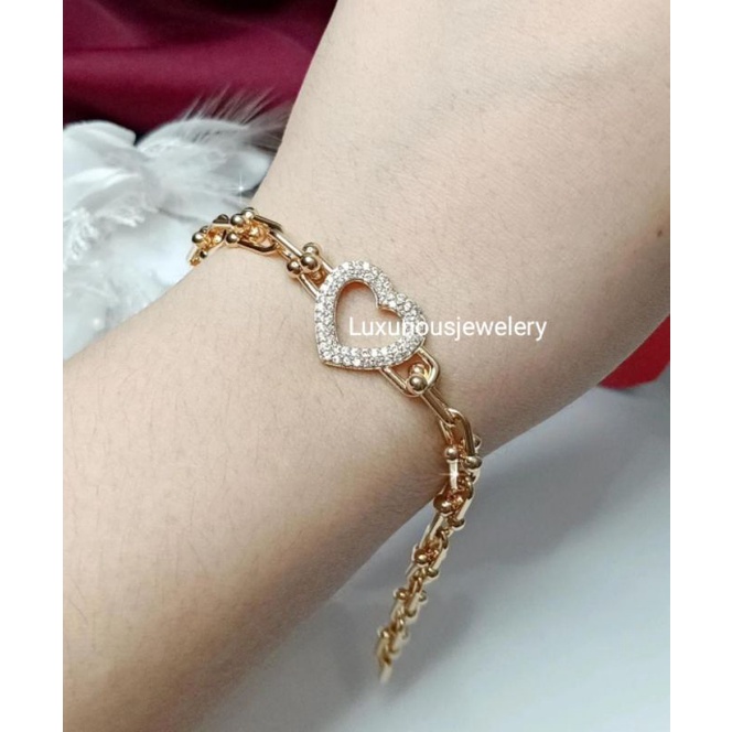 Gelang rantai paperclip love lapis emas