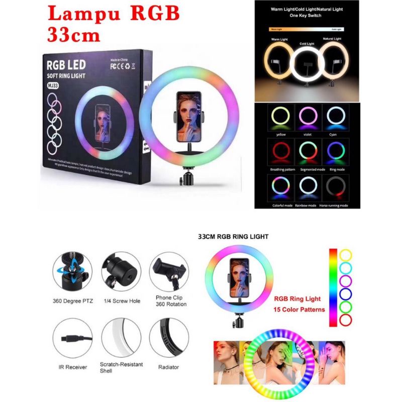 Mini Ringlight Lampu RGB 33cm.Led With Tripod For Make Up Vlog Tiktok