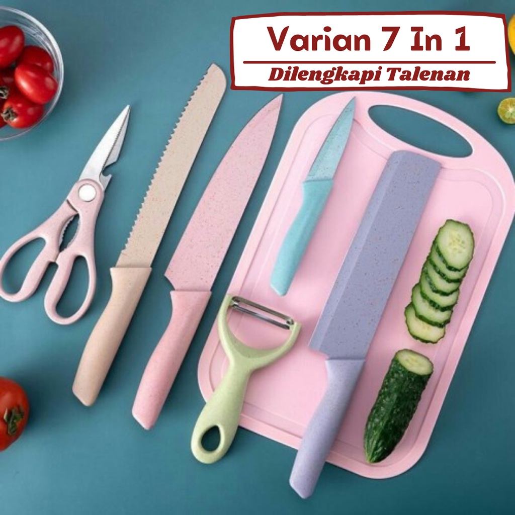 PAKET HEMAT Set Paket Pisau Dapur 7IN1 Plus Talenan + Tempat Pisau Paket Lengkap Set Murah Tajam Peralatan Perlengkapan Dapur Murah Premium Quality