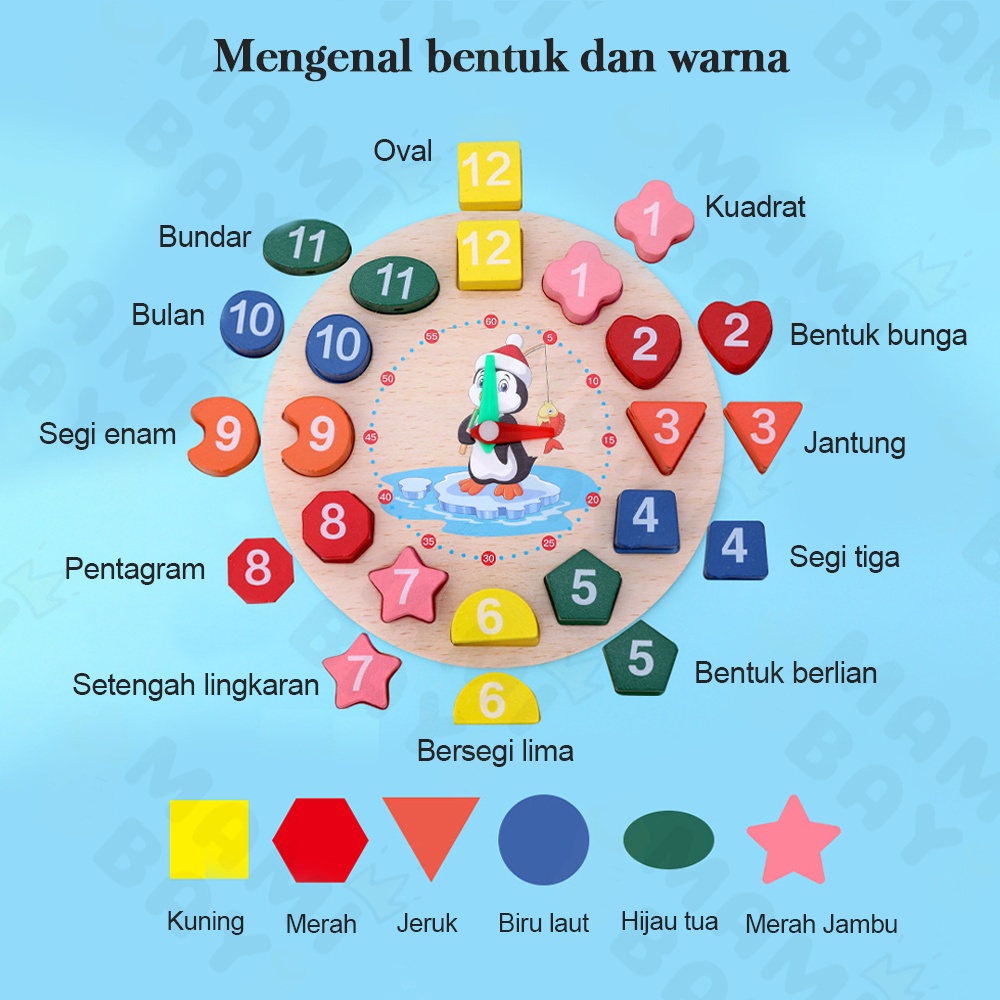 Mamibayi mainan montessori toys balok kayu mainan anak Beaded Clock