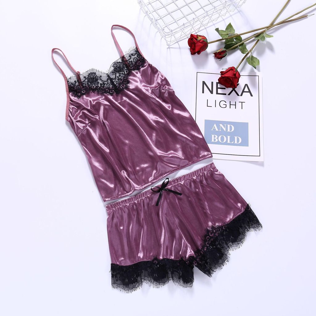 HUES.ID Sexy Lingerie Baju Tidur Wanita Import Sleepwear Bahan Silk Wanita 3049-DUSTY PINK