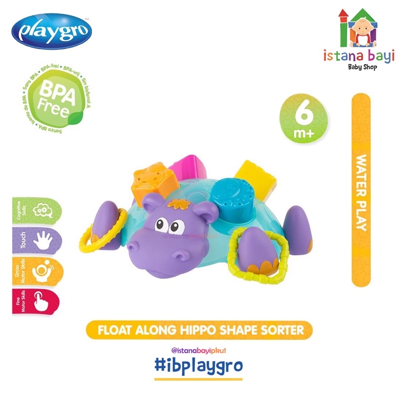 Playgro Float Along Hippo Shape Sorter - Mainan Mandi Anak