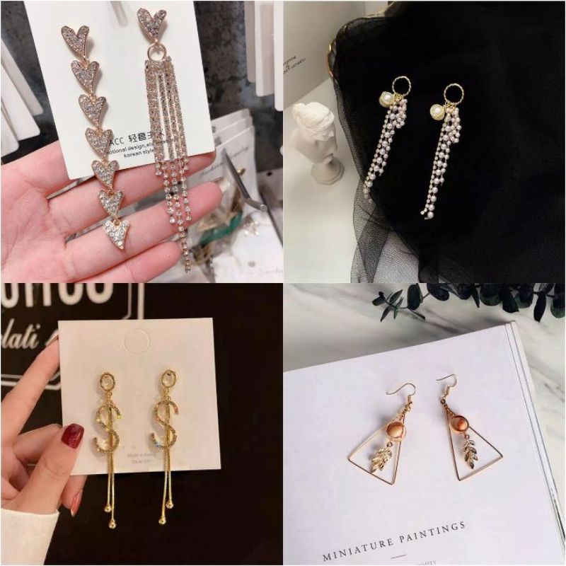 anting juntai crystal mix rhinestone dan mutiara