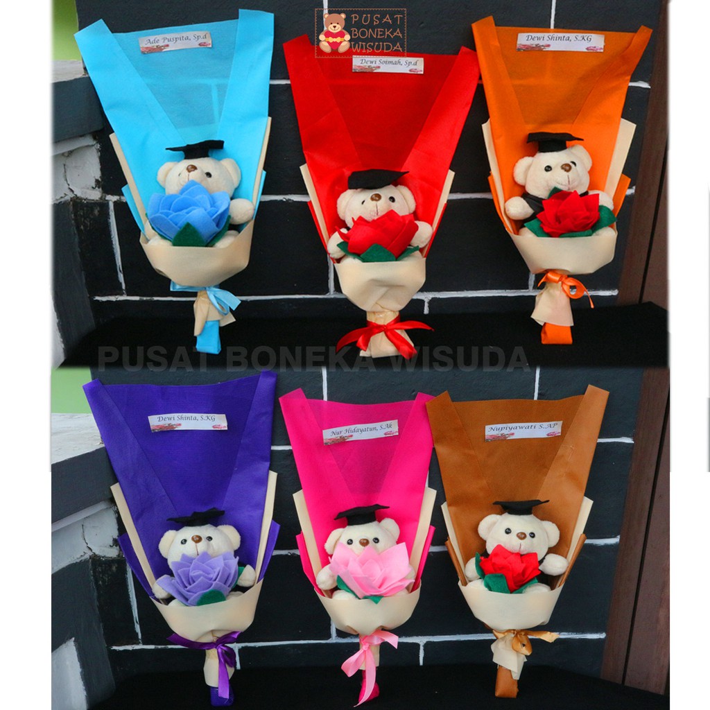 Buket boneka wisuda hadiah bucket kain flanel kado graduation bunga palsu anniversary pacar ultah