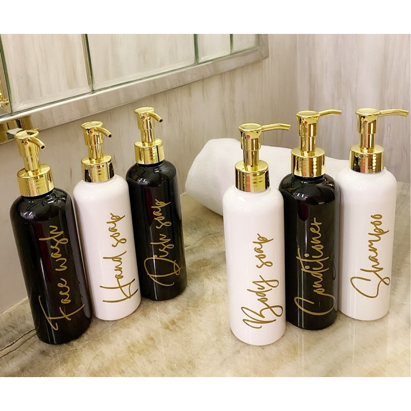 botol 250ml HITAM/PUTIH glossy GOLD NEW pump LUXURY. aesthetic bottle minimalist refill organizer tempat sabun cair isi ulang estetik