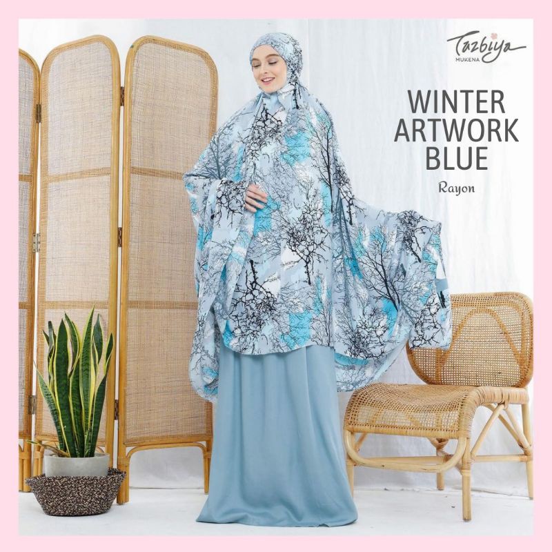 WINTER ARTWORK BLUE  MUKENA KATUN RAYON  MUKENA TAZKIA MUKENA TAZBIA MOTIF