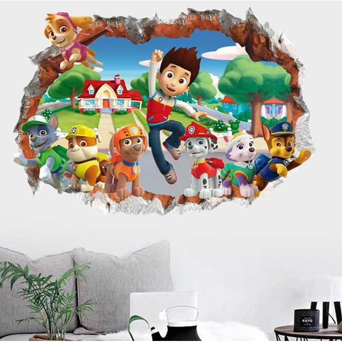 Paw Patrol 3d Wall Stickers Cartoon Wall Art Home Decor Kids Room Gift Shopee Indonesia