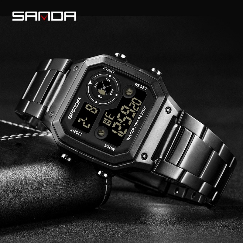 SANDA 408 Jam Tangan Pria Wanita Digital Tali Stainless Chronograph Anti Air WATCHKITE WKOS