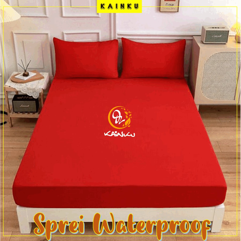 Sprei Waterproof Polos Merah Anti Ompol Anti Air size 90 100 120 160 180 200 WP