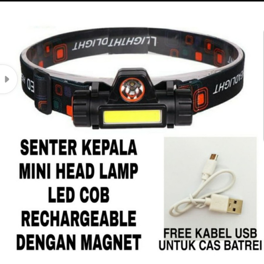 Senter Kepala Mini Head lamp Led COB Rechargeable Plus Magnet MS-1922