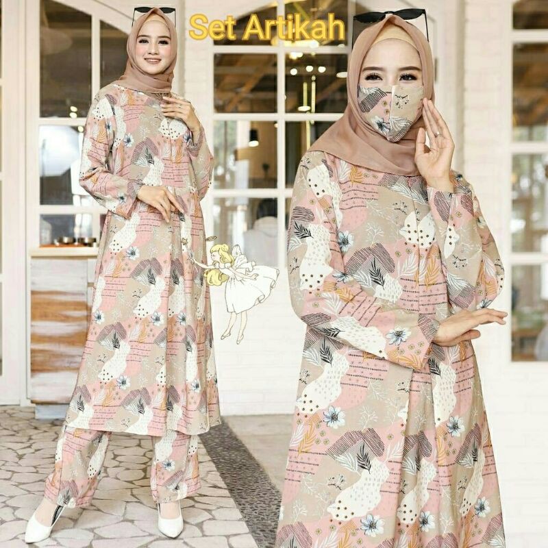 ST Set Stelan Atasan Tunik Celana Kulot Wolfis Artikah